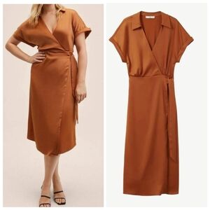 Mango Satin Wrap Dress Orange Size 20 Plus Size